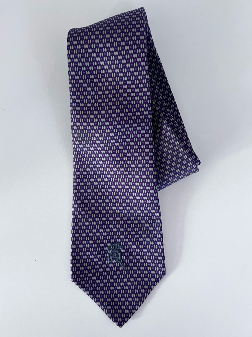 Men's 100% Silk Tie Classic Patterned Purple & Gray Refined Dress Accessory